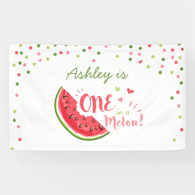 One in a melon birthday banner Watermelon Girl (Horizontal)