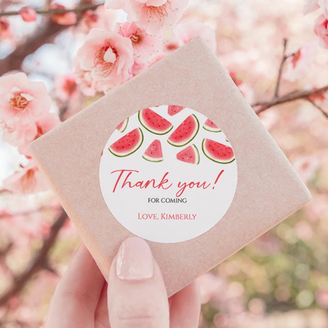 One In A Melon Birthday Favour Tag, Watermelon Classic Round Sticker (Creator Uploaded)
