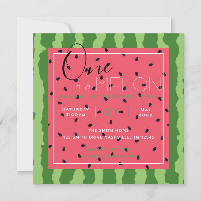 One in a Melon Birthday Invitation (Front)