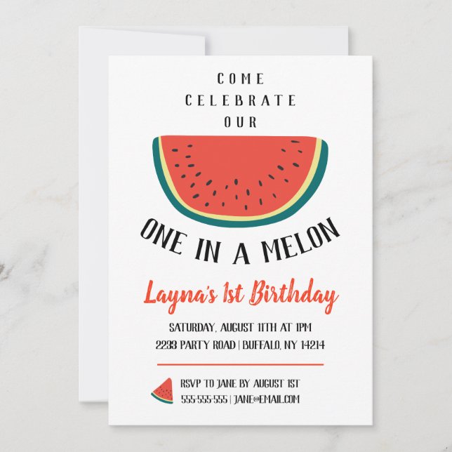 ONE in a Melon Birthday Invitation (Front)