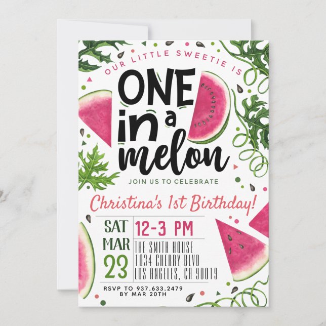 One in a Melon Birthday Invitation (Front)