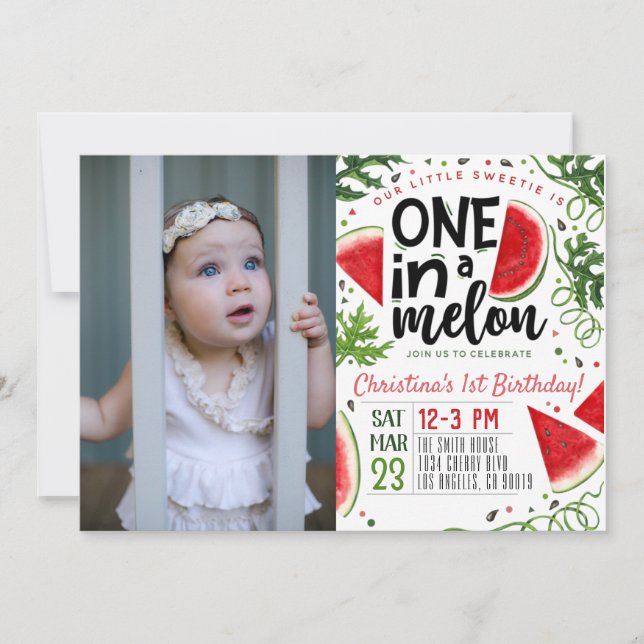 One in a Melon Birthday Invitation (Front)