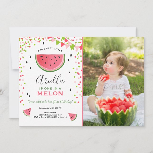 One in a melon Birthday Invitation Watermelon (Front)