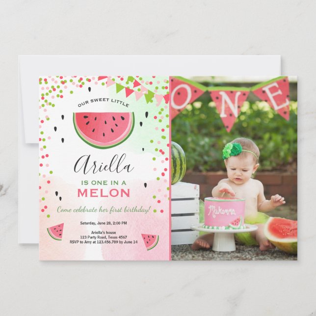 One in a melon Birthday Invitation Watermelon (Front)