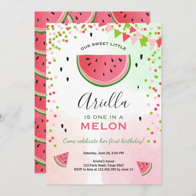 One in a melon Birthday Invitation Watermelon (Front/Back)