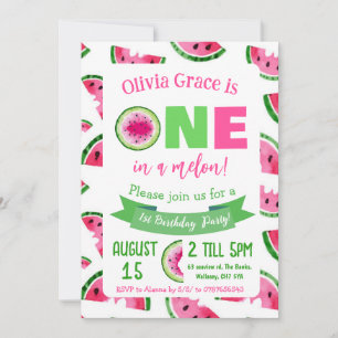ONE in a melon birthday invitation, watermelon Invitation