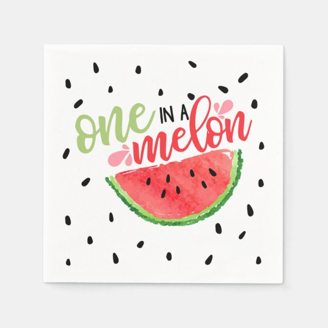 One In a Melon Birthday Napkin - Red (Front)
