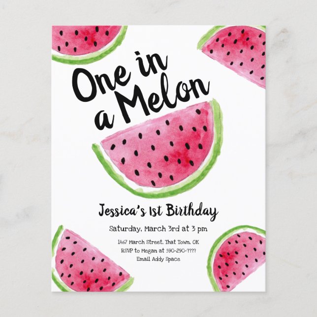 One in a Melon Birthday Party Budget Invitation (Front)