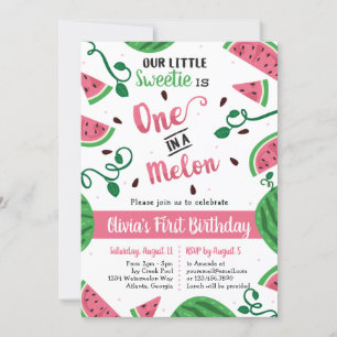 One In A Melon Birthday Party Invitation