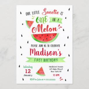One in a Melon Birthday Party Invitation