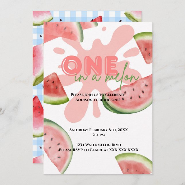 One in a Melon Birthday Party Invitation (Front/Back)
