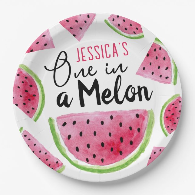 One in a Melon Birthday Party Paper Plate (Front)
