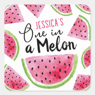 One in a Melon Birthday Party Square Sticker