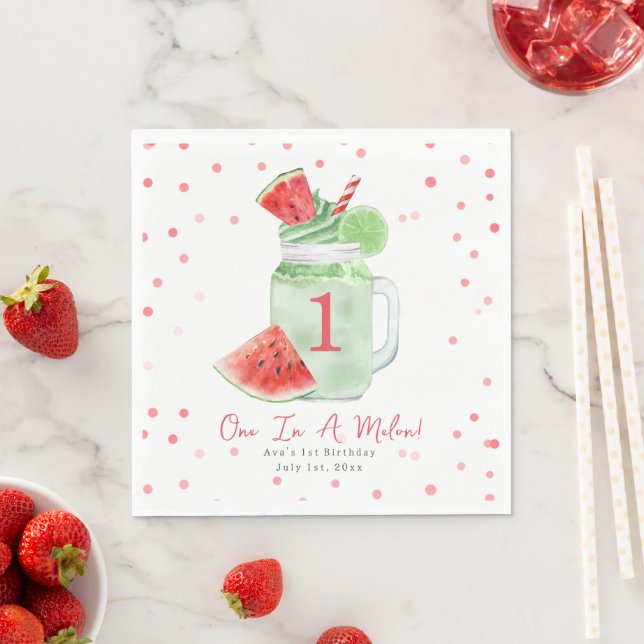 One In A Melon Birthday Party Watermelon Smoothie Napkin (Insitu)