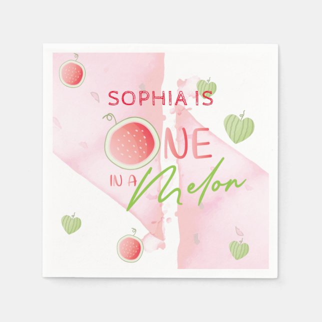 One In a Melon Birthday Personalised Napkin (Front)