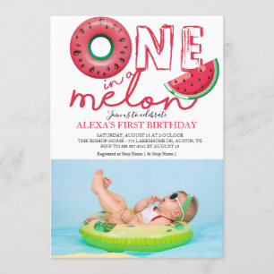 One in a Melon Birthday Photo Invitation