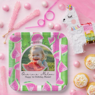 One in a Melon Birthday Photo Paper Plate