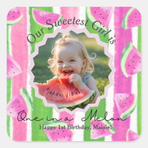  One in a Melon Birthday photo Square Sticker