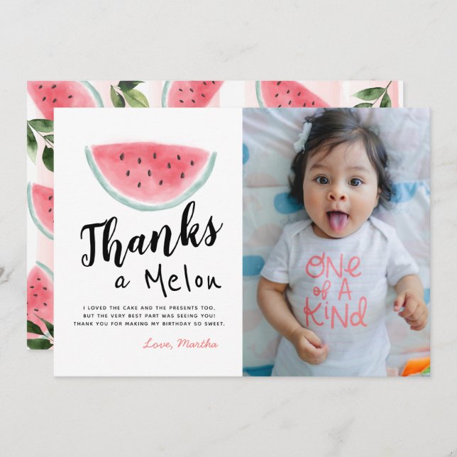 One in a Melon Birthday Photo Thank You Card (Front/Back)
