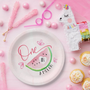 One in a Melon Birthday Watermelon Paper Plate