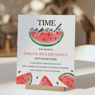 One In A Melon Capsule Watermelon Time Capsule Pedestal Sign