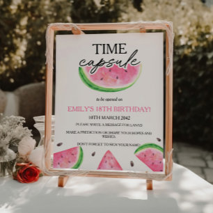 One In A Melon Capsule Watermelon Time Capsule Pedestal Sign
