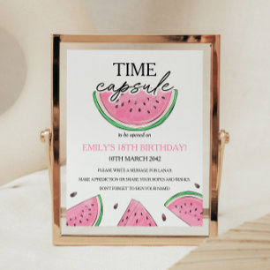 One In A Melon Capsule Watermelon Time Capsule Pedestal Sign