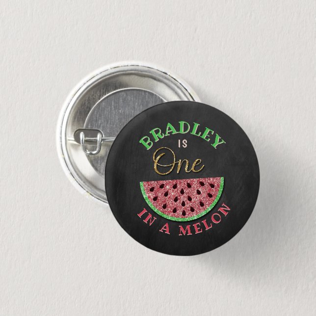 One In A Melon Chalkboard 1st Birthday 3 Cm Round Badge (Front & Back)