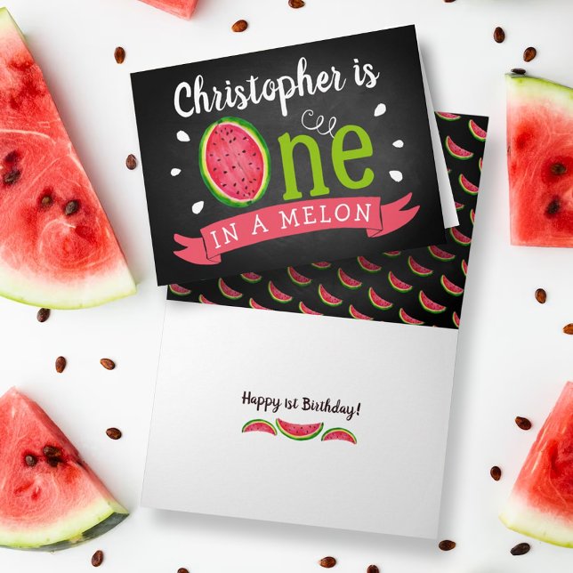 One In A Melon Chalkboard 1st Birthday Card (Creator Uploaded)
