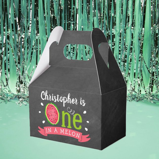One In A Melon Chalkboard 1st Birthday Favour Box (Creator Uploaded)