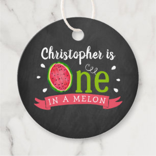 One In A Melon Chalkboard 1st Birthday Favour Tags