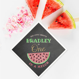 One In A Melon Chalkboard 1st Birthday Napkin
