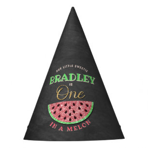 One In A Melon Chalkboard 1st Birthday Party Hat