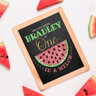 One In A Melon Chalkboard 1st Birthday Poster