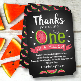 One In A Melon Chalkboard 1st Birthday Thank You Card