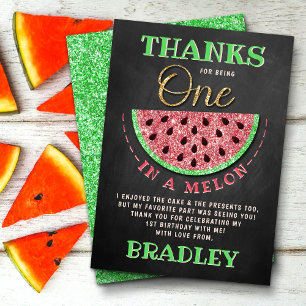 One In A Melon Chalkboard 1st Birthday Thank You Card