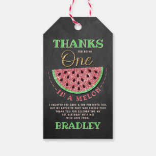 One In A Melon Chalkboard 1st Birthday Thank You Gift Tags