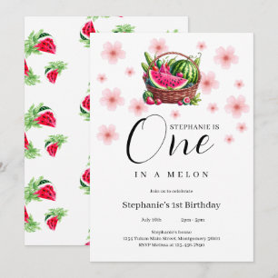 One in a Melon Cherry Blossom 1st Birthday Party Invitation