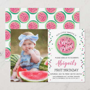 One in a Melon Confetti Photo 1st Birthday Party Invitation