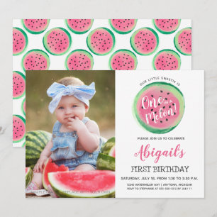One in a Melon Custom Photo First Birthday Party Invitation