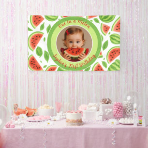 One In A Melon Custom Photo Watermelon Birthday Banner