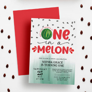 One in a Melon Cute Watermelon 1st Birthday Party Invitation