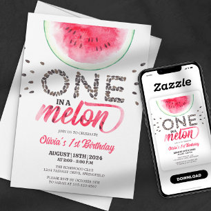 One in a Melon - Cute Watermelon First Birthday Invitation
