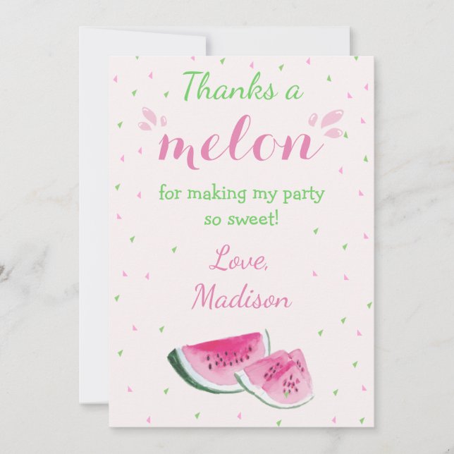 One In A Melon Cute Watermelon First Birthday Thank You Card (Front)