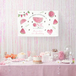 One in a Melon Cute Watermelon Girl 1st Birthday Banner