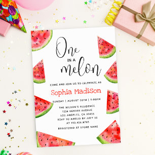 One in a Melon   Cute Watermelon Girl 1st Birthday Invitation