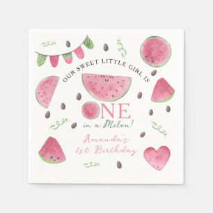 One in a Melon Cute Watermelon Girl 1st Birthday Napkin