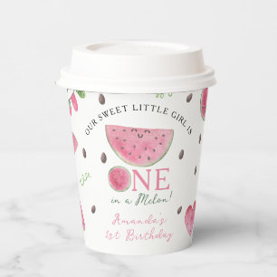 One in a Melon Cute Watermelon Girl 1st Birthday Paper Cups