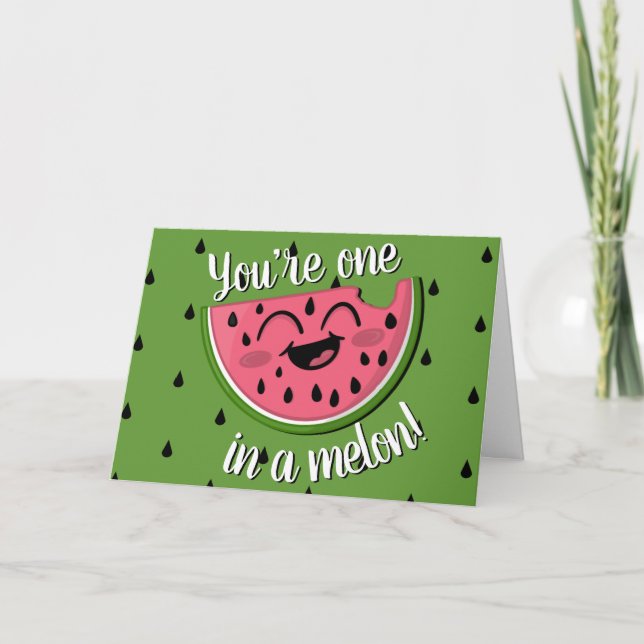One in a Melon Cute Watermelon Green Birthday Card (Front)