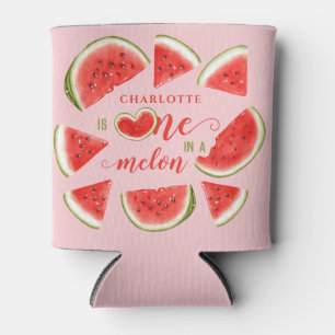 One In A Melon Cute Watermelon Pink 1st Birthday  Can Cooler